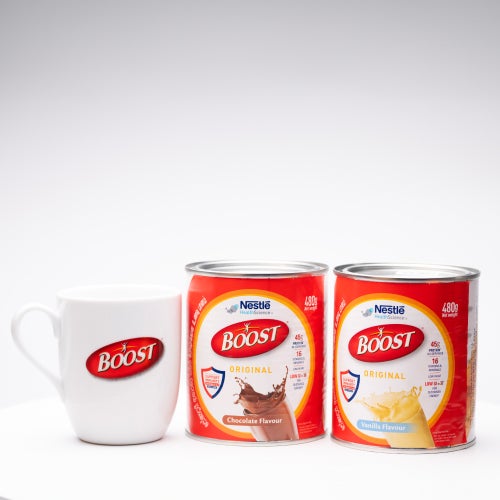 Boost mug and packshots